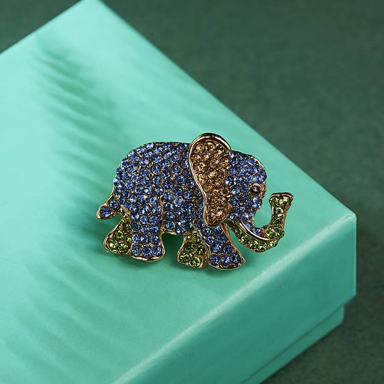 Rhinestone Elephant Brooch