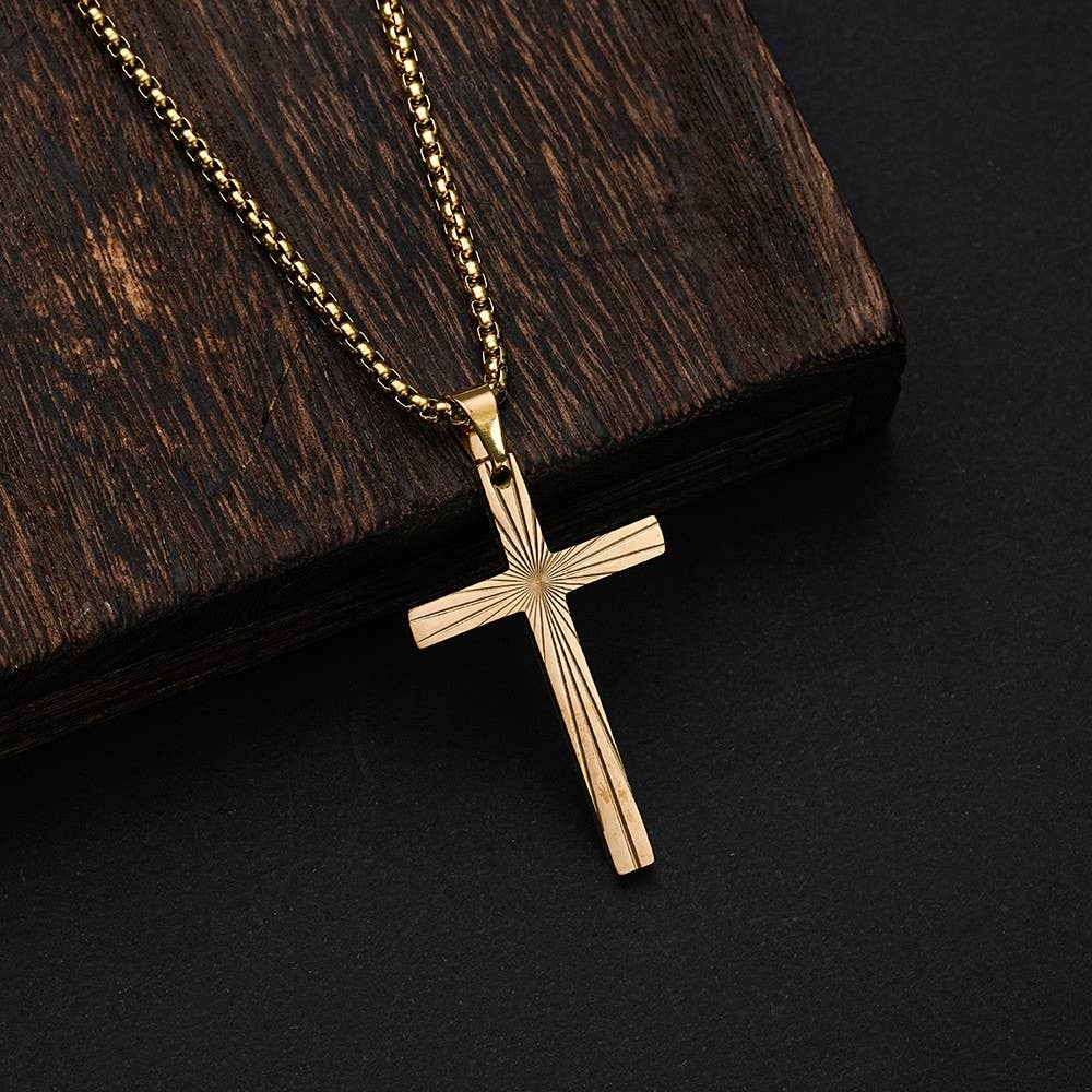 Sunburst Etched Cross Pendant