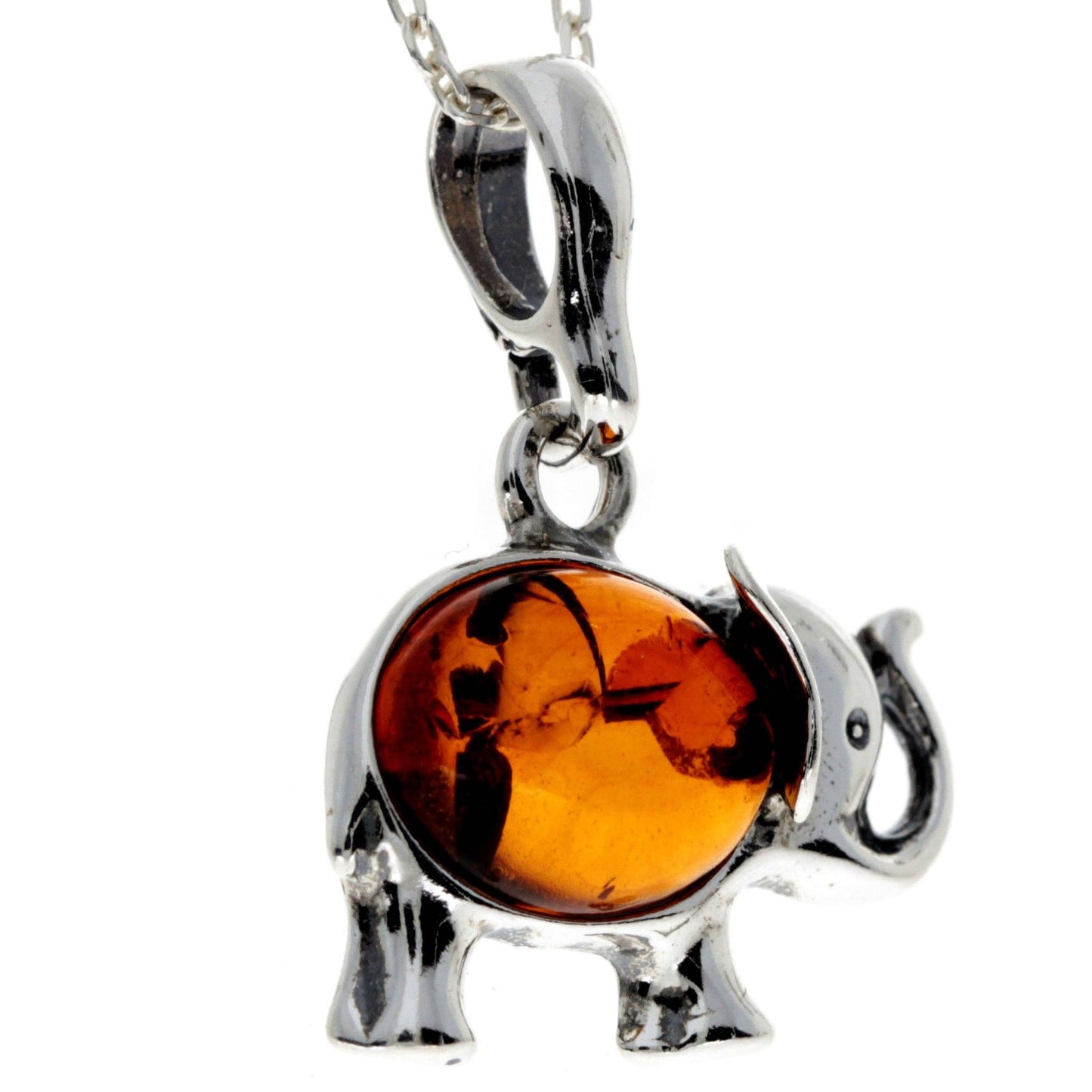 925 Sterling Silver & Baltic Amber Elephant Pendant