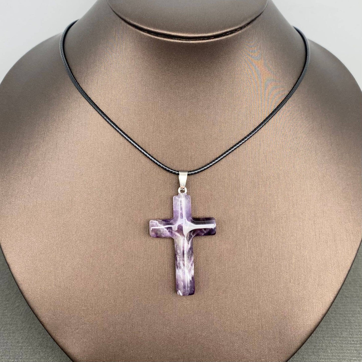 Stone Cross Waxed Cord Pendant