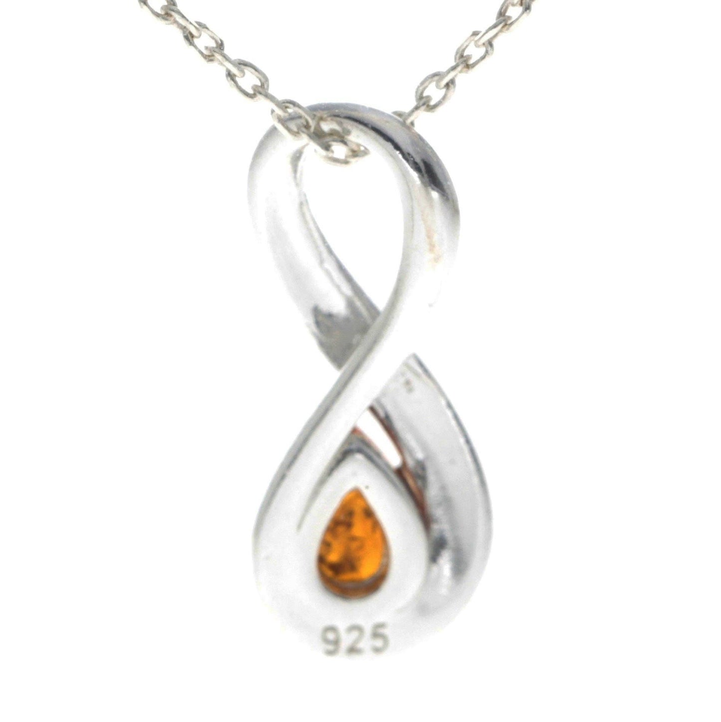 925 Sterling Silver & Genuine Baltic Amber Modern Infinity Pendant