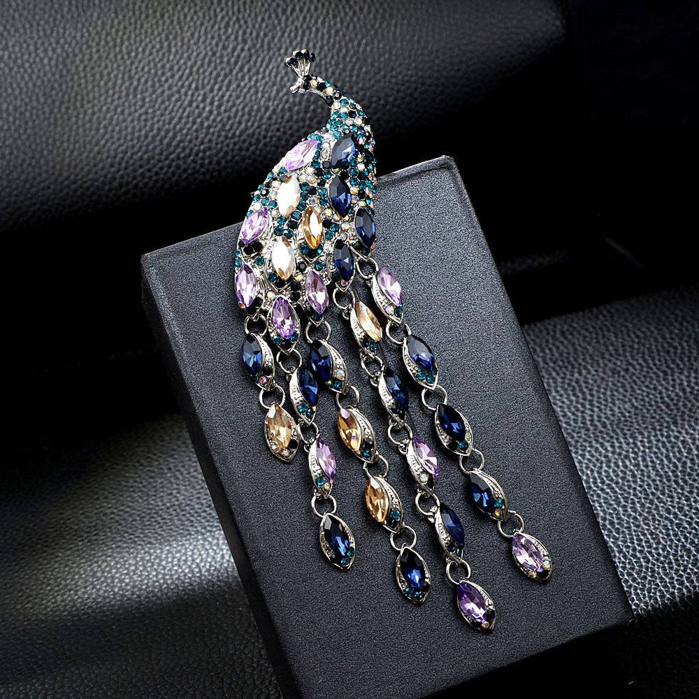 Peacock Alloy Rhinestone Brooch