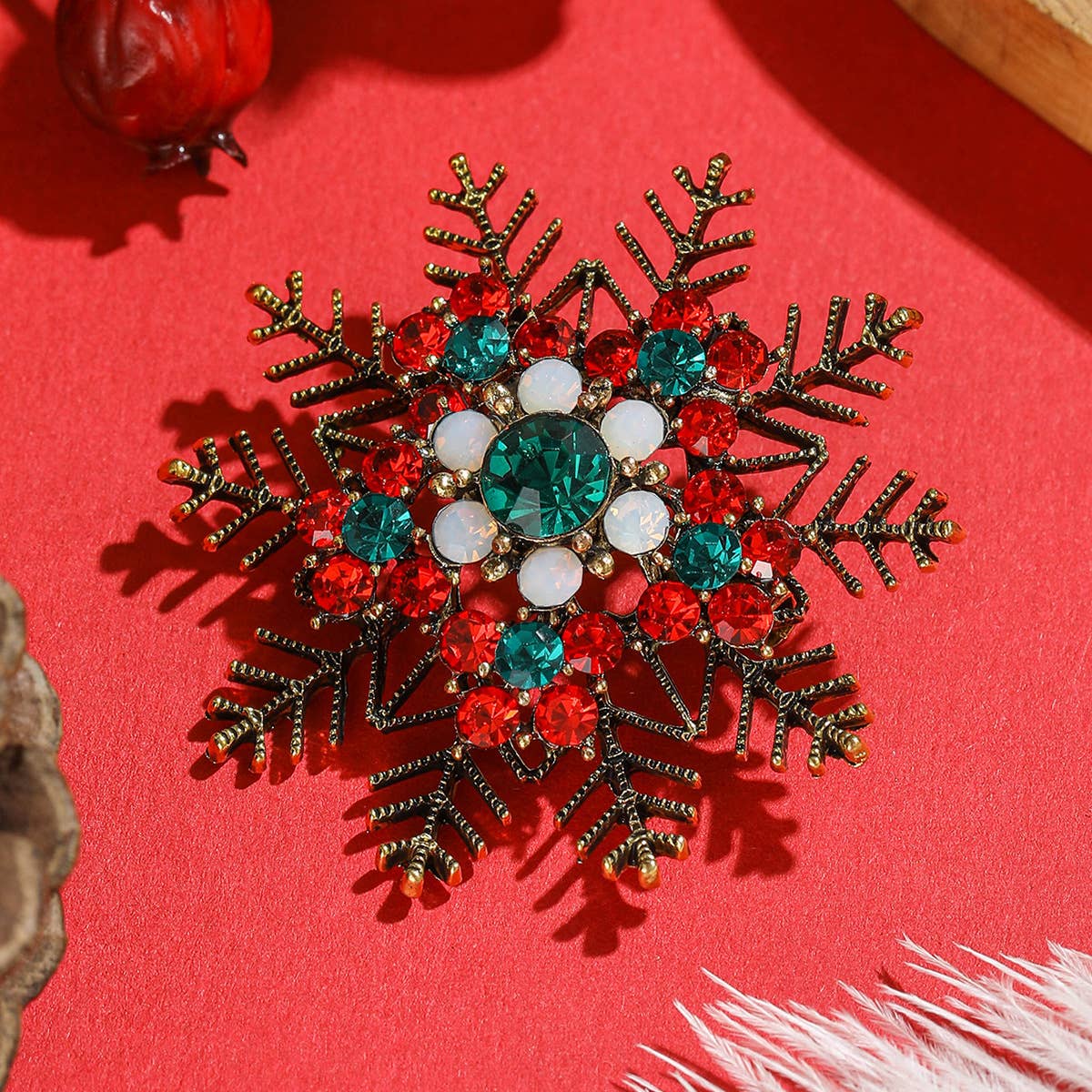 Vintage Rhinestone Snowflake Brooch, Christmas / Winter Pin