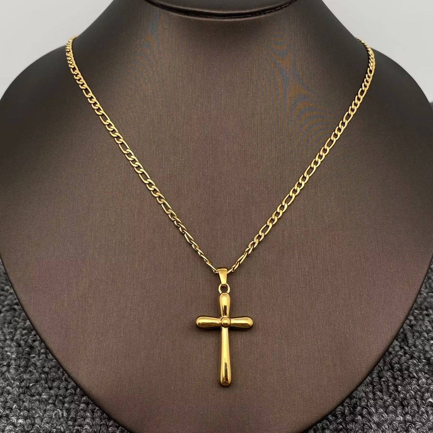 FGS - 18K Gold Plated SS Glossy Cross Charm Necklace