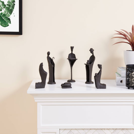 Modern 9-Inch Cast Iron Nativity Sculpture Set (6 Figures)