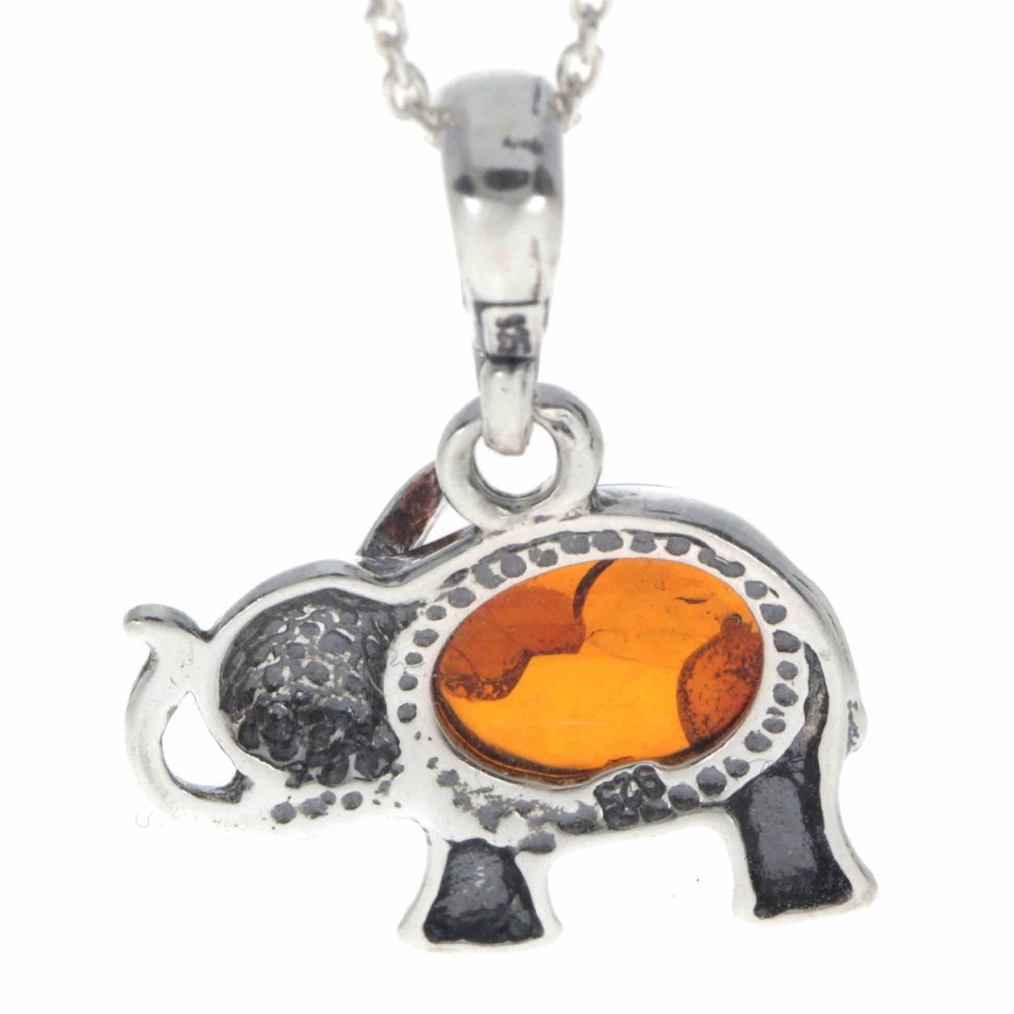 925 Sterling Silver & Baltic Amber Elephant Pendant