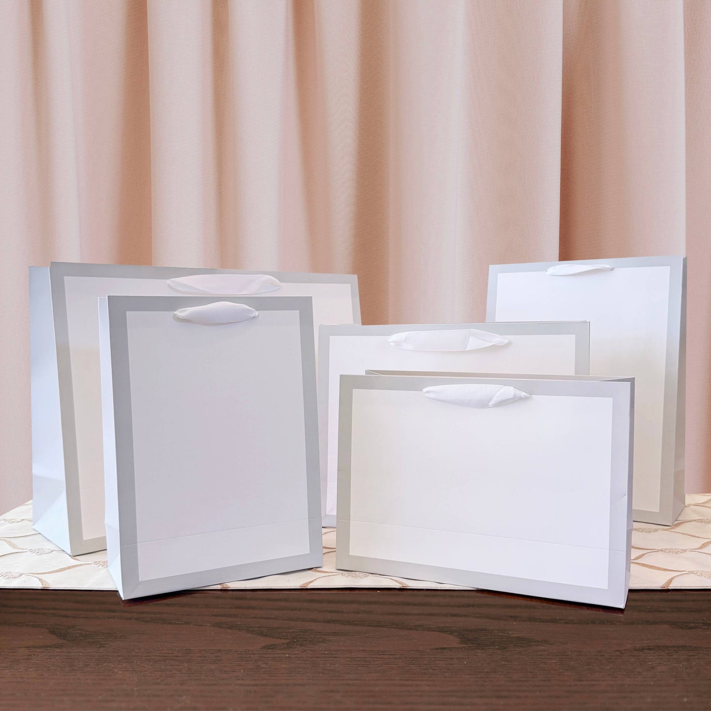Soft Gray Border Gusset White Gift Bag