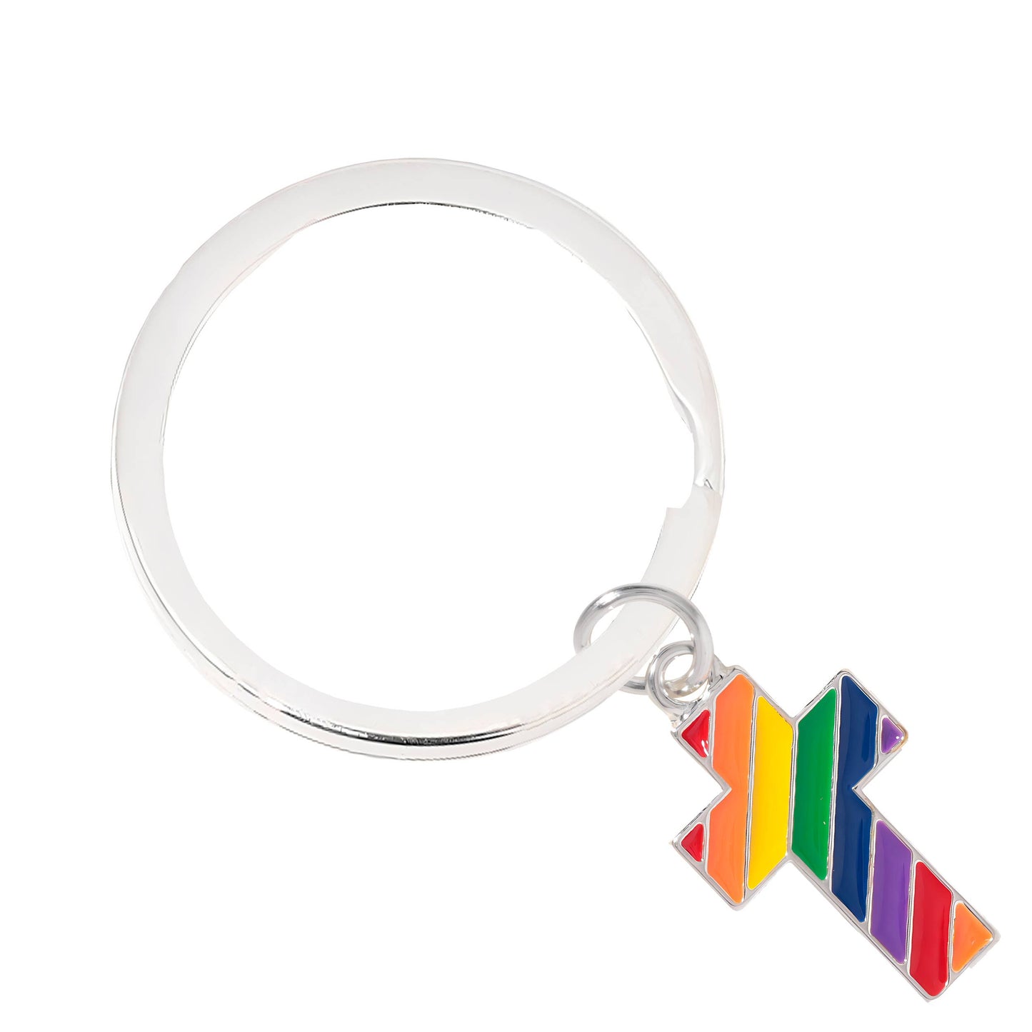 Rainbow Cross Flag Split Ring Key Chains