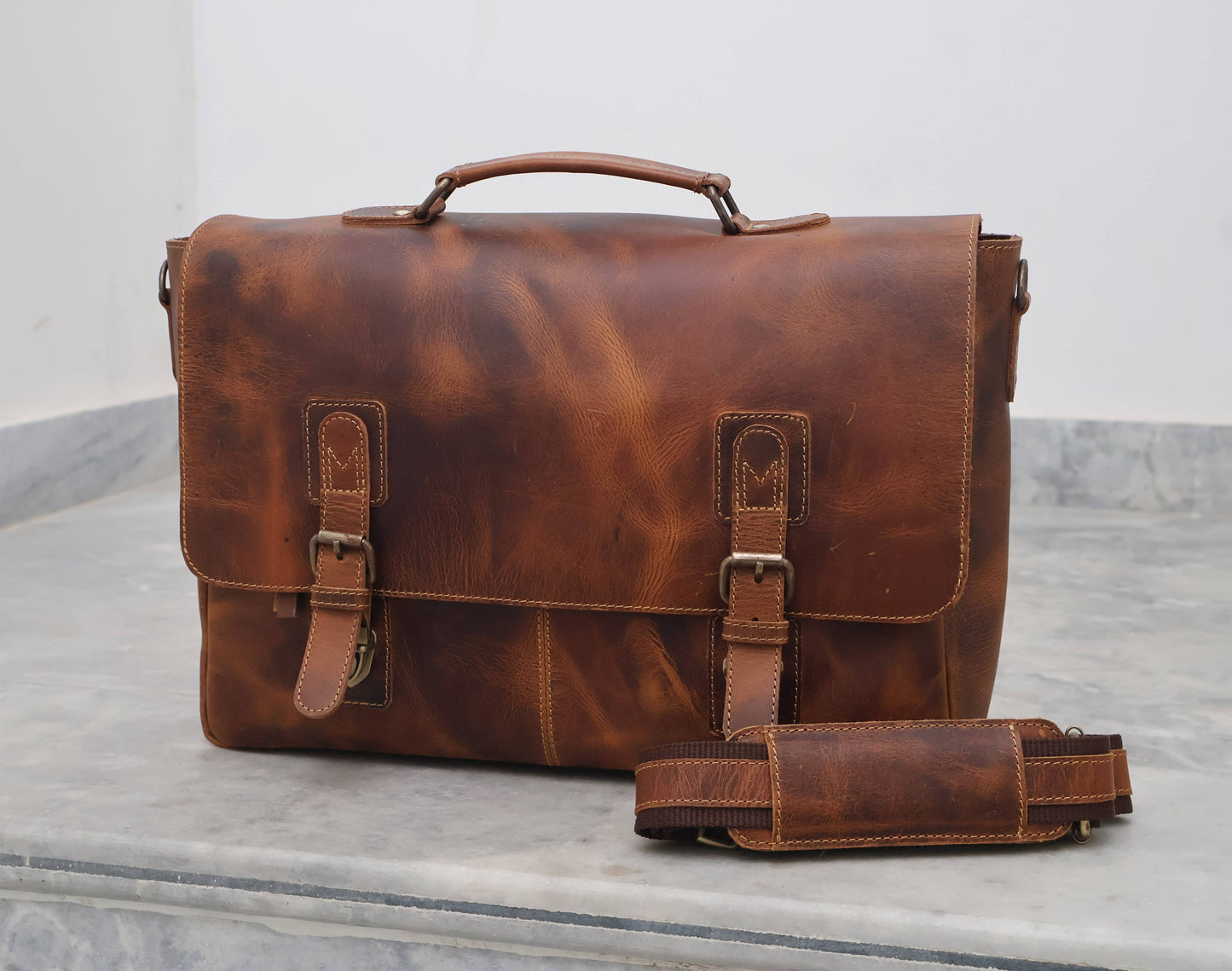 Buffalo Leather Satchel Messenger Bag Vintage Laptop Bag