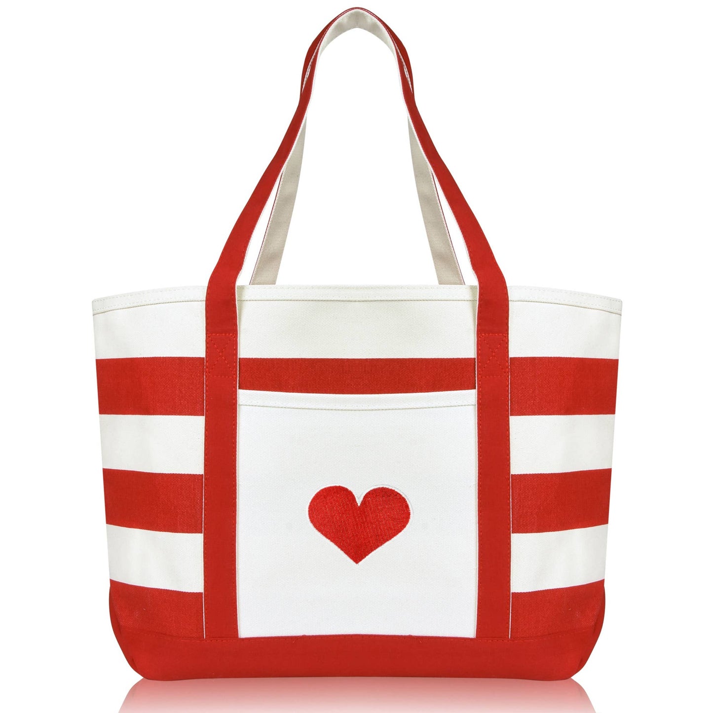Dalix Love Big Heart Womens Embroidered Striped Tote Bag