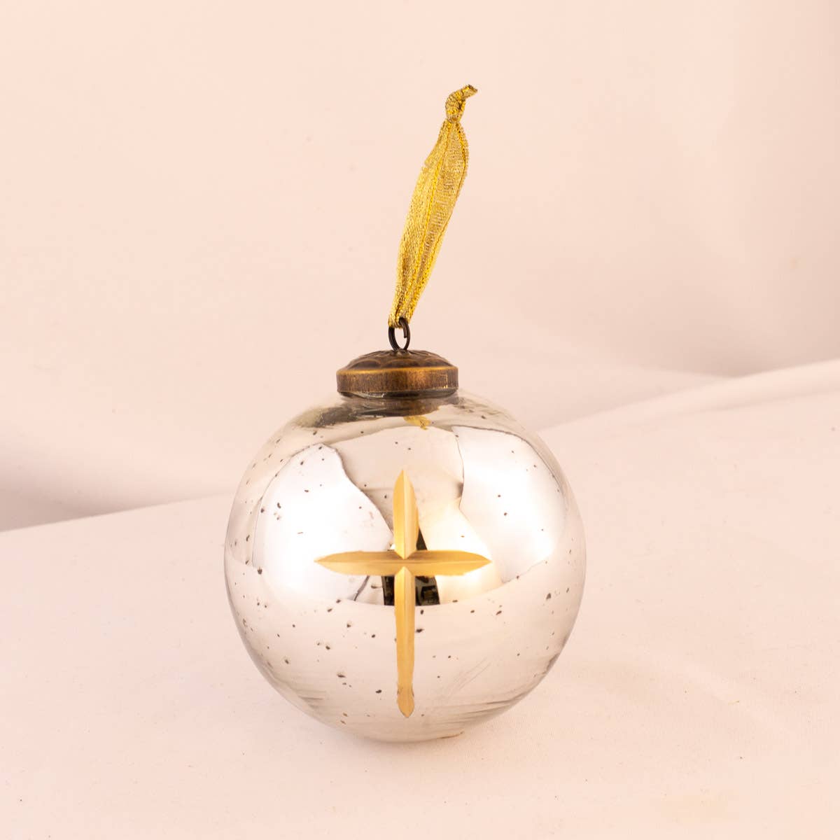 Cruix Glass Ball Ornament   Antique Silver/Gold