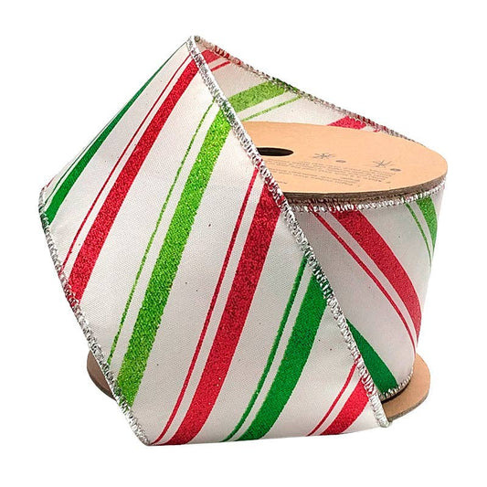 2 1/2" Wired Ribbon | "Holiday Striped" White/Red/Green Sale