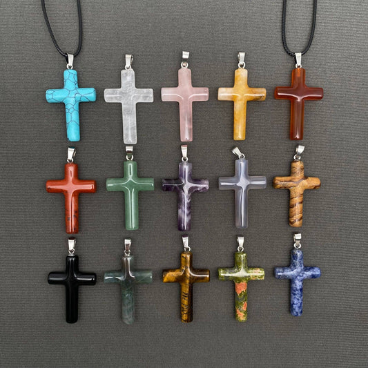 Stone Cross Waxed Cord Pendant