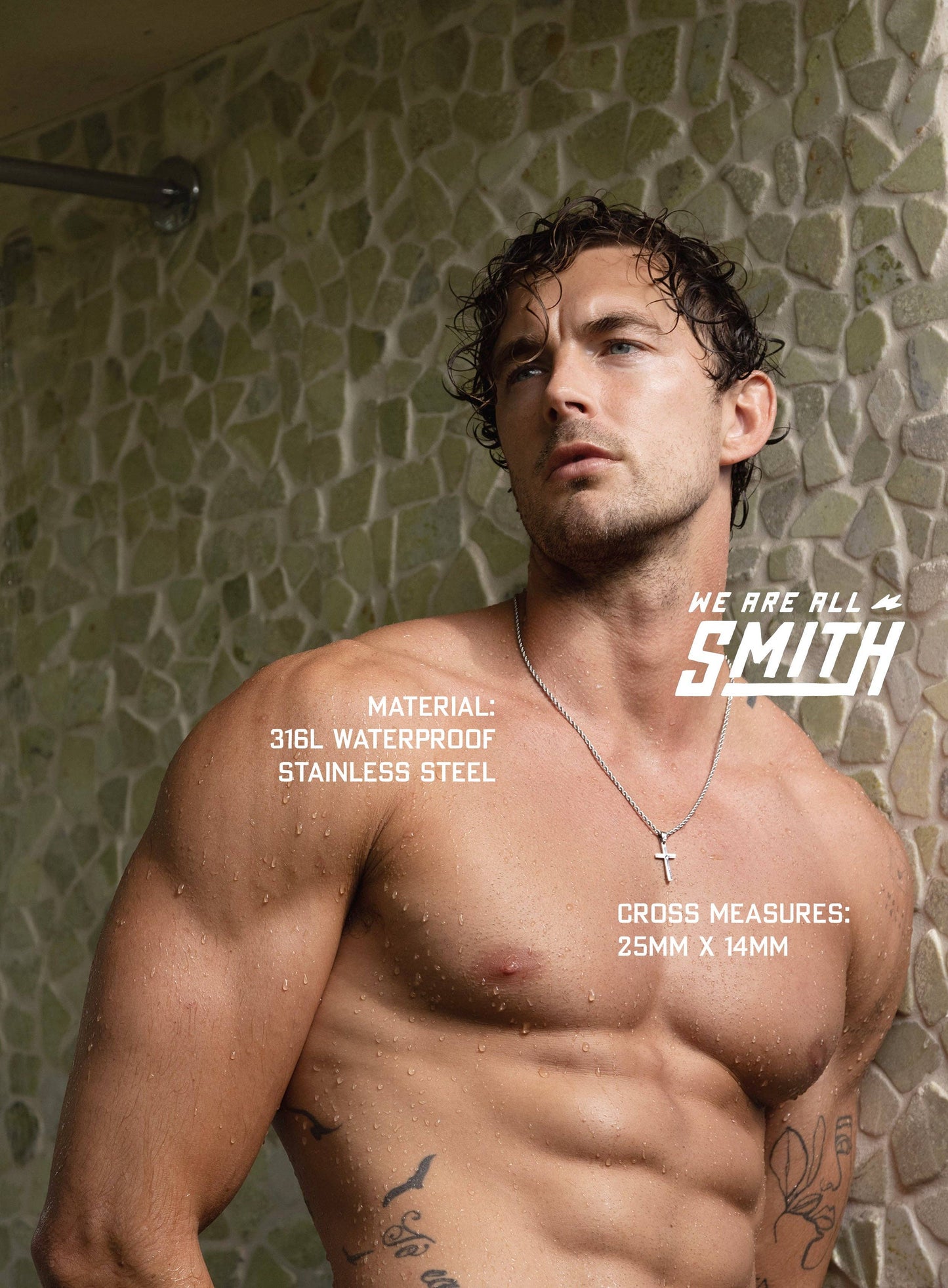 Waterproof Medium Silver Cross Pendant