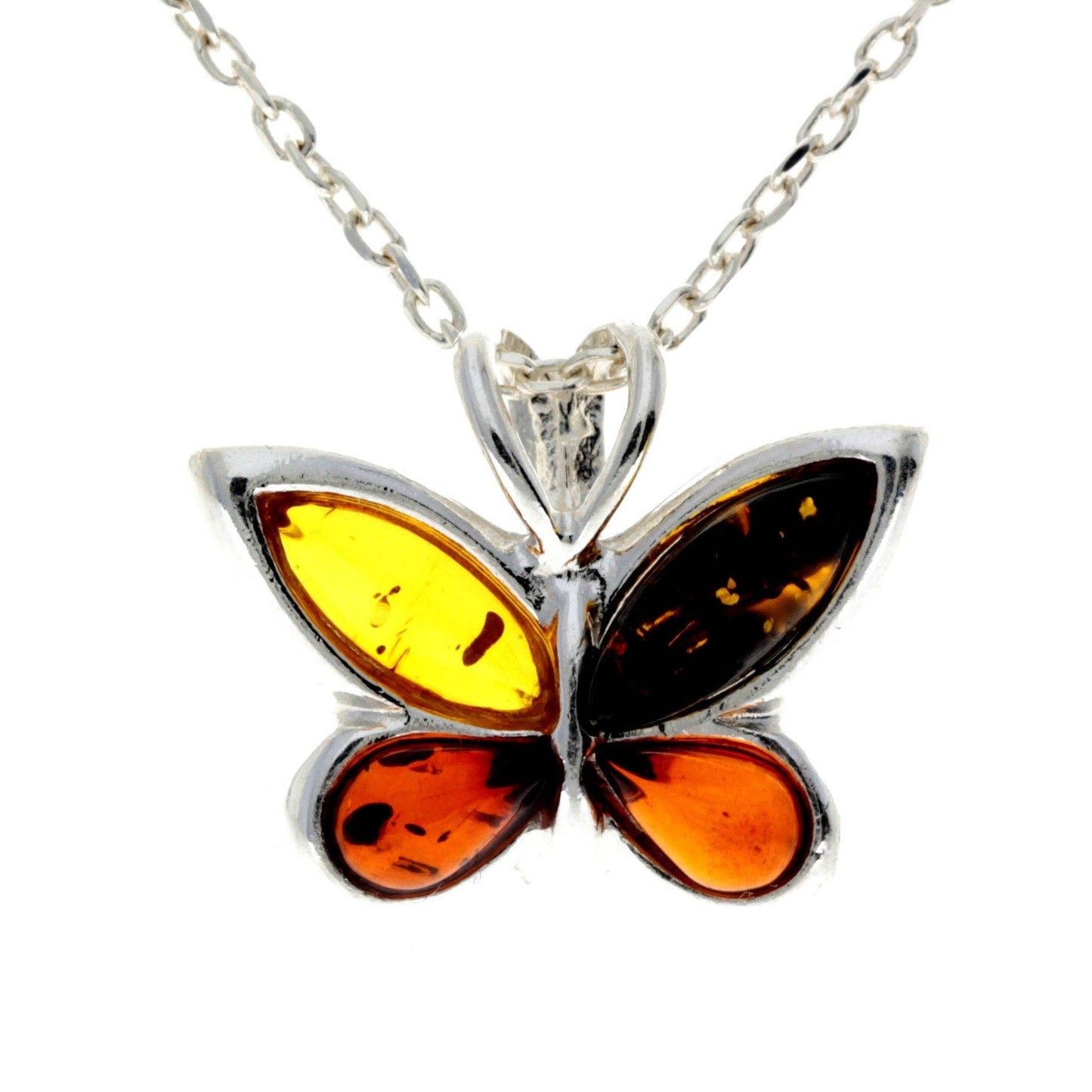 925 Sterling Silver & Baltic Amber Small Butterfly Pendant
