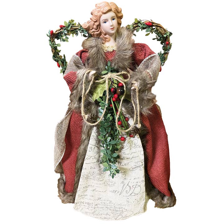 16" Red Homespun Angel Tree Topper