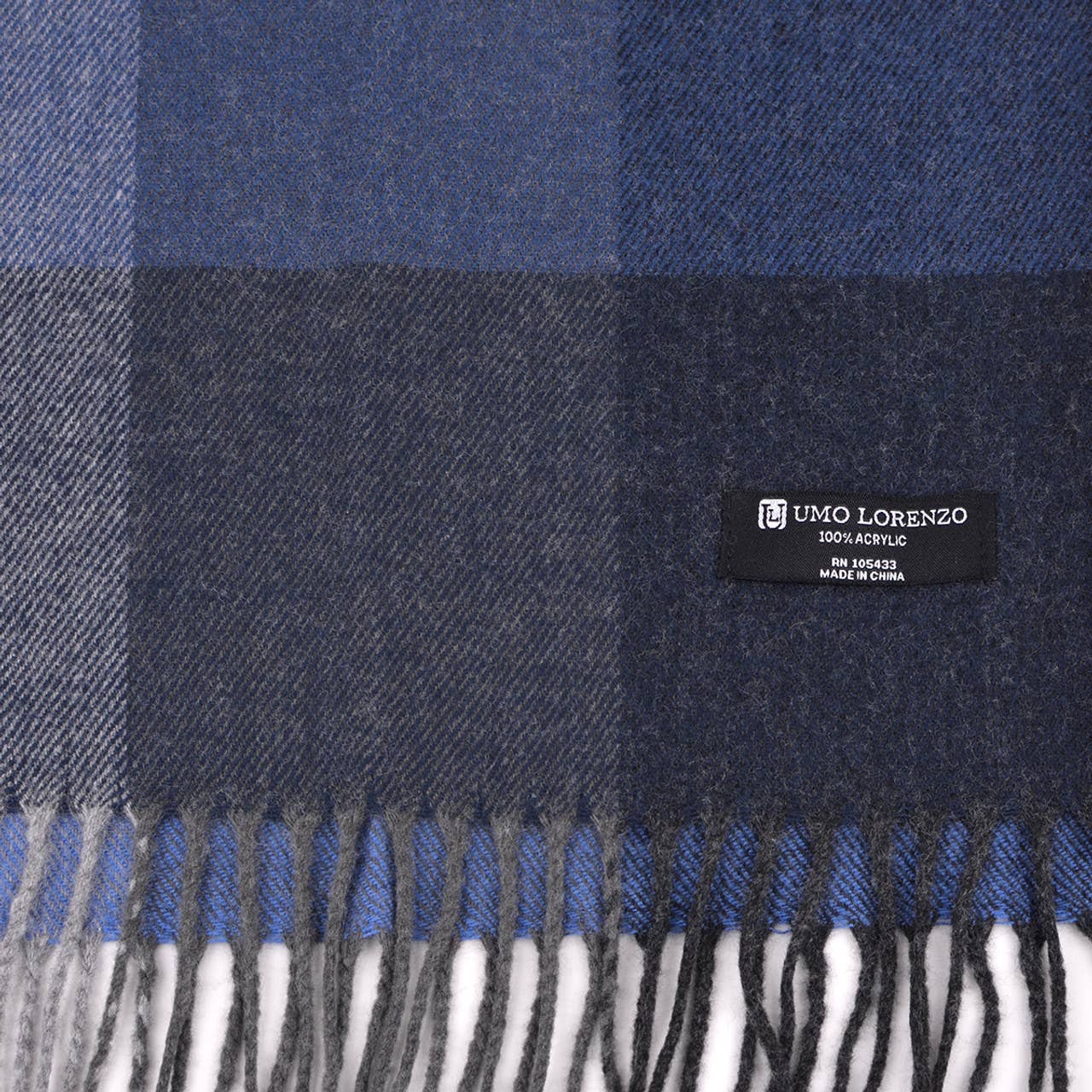 Plaid Cashmere Feels Acrylic Winter Scarf Cobalt Blue