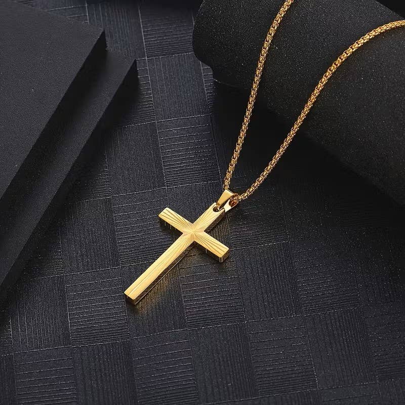 Sunburst Etched Cross Pendant