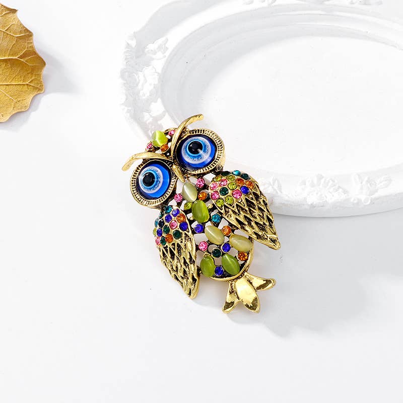 Owl Rhinestone Brooch Pin
