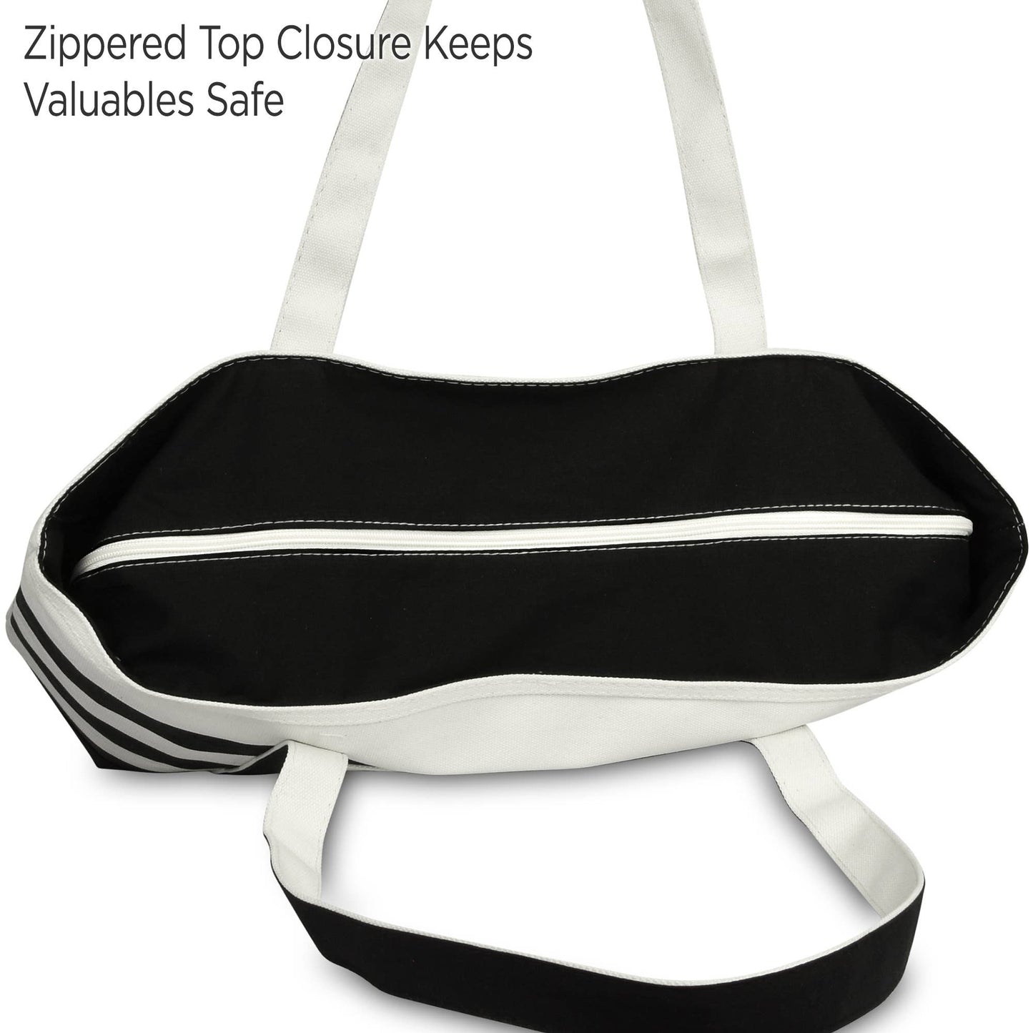 Dalix Love Big Heart Womens Embroidered Striped Tote Bag