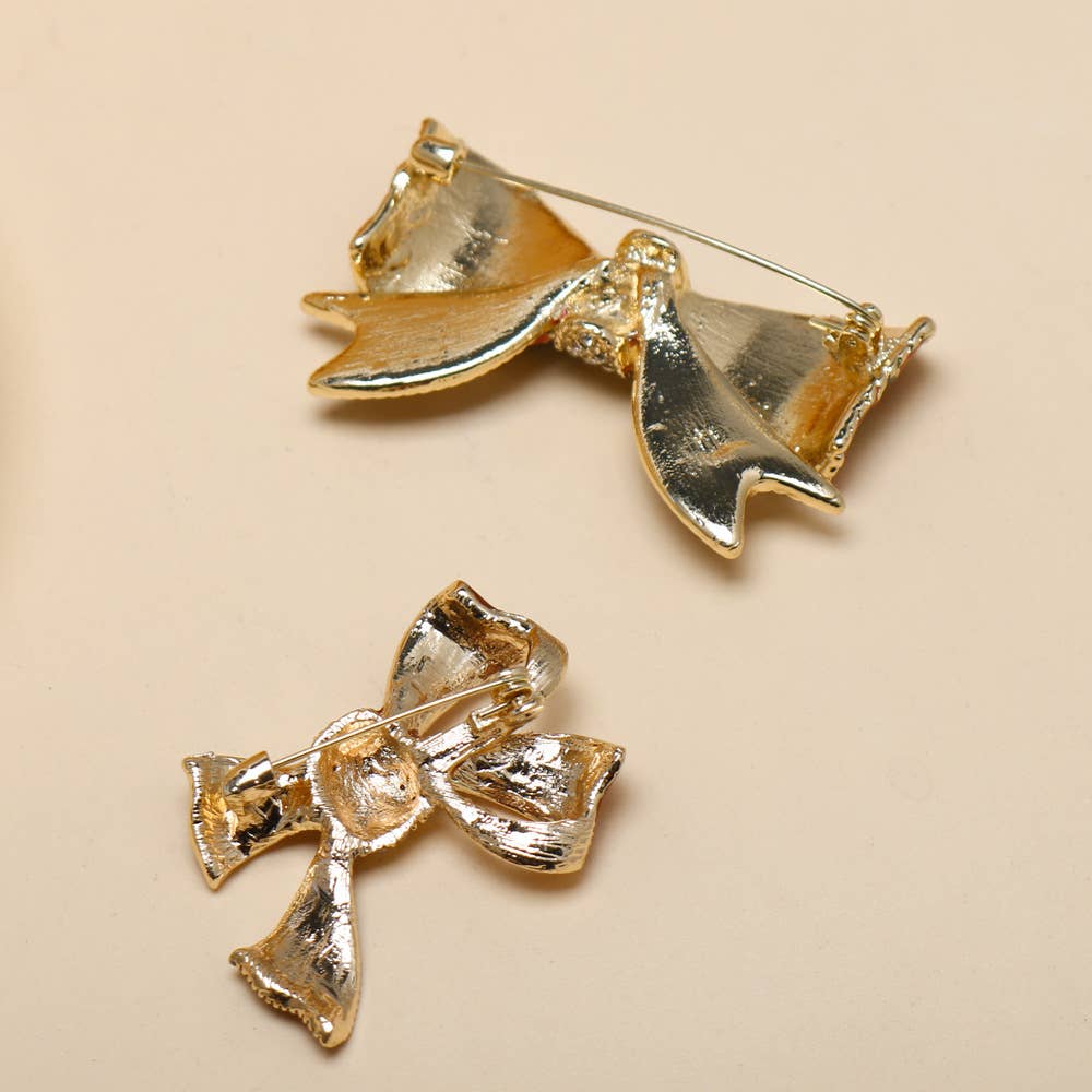 Christmas Bow Brooch, Polka Dot & Plaid Rhinestone Pins