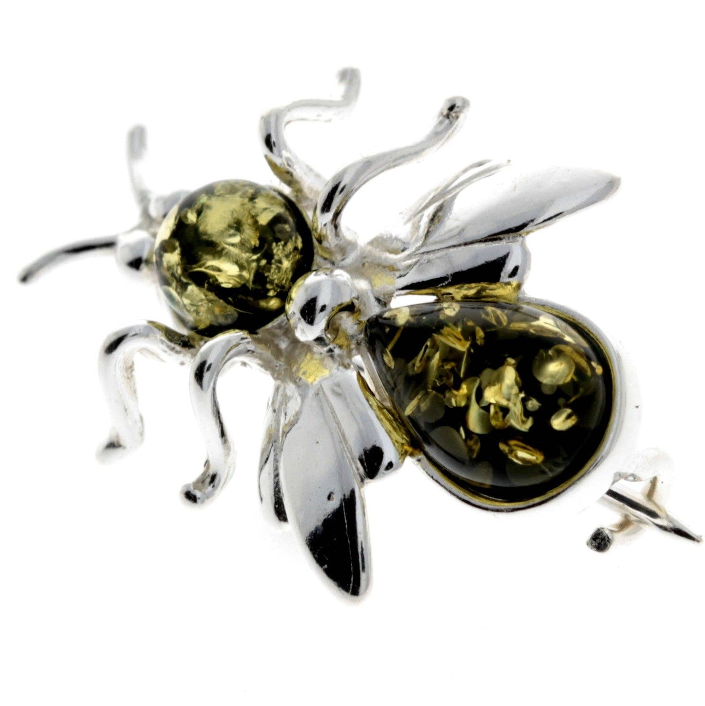 925 Sterling Silver & Baltic Amber Fly Brooch