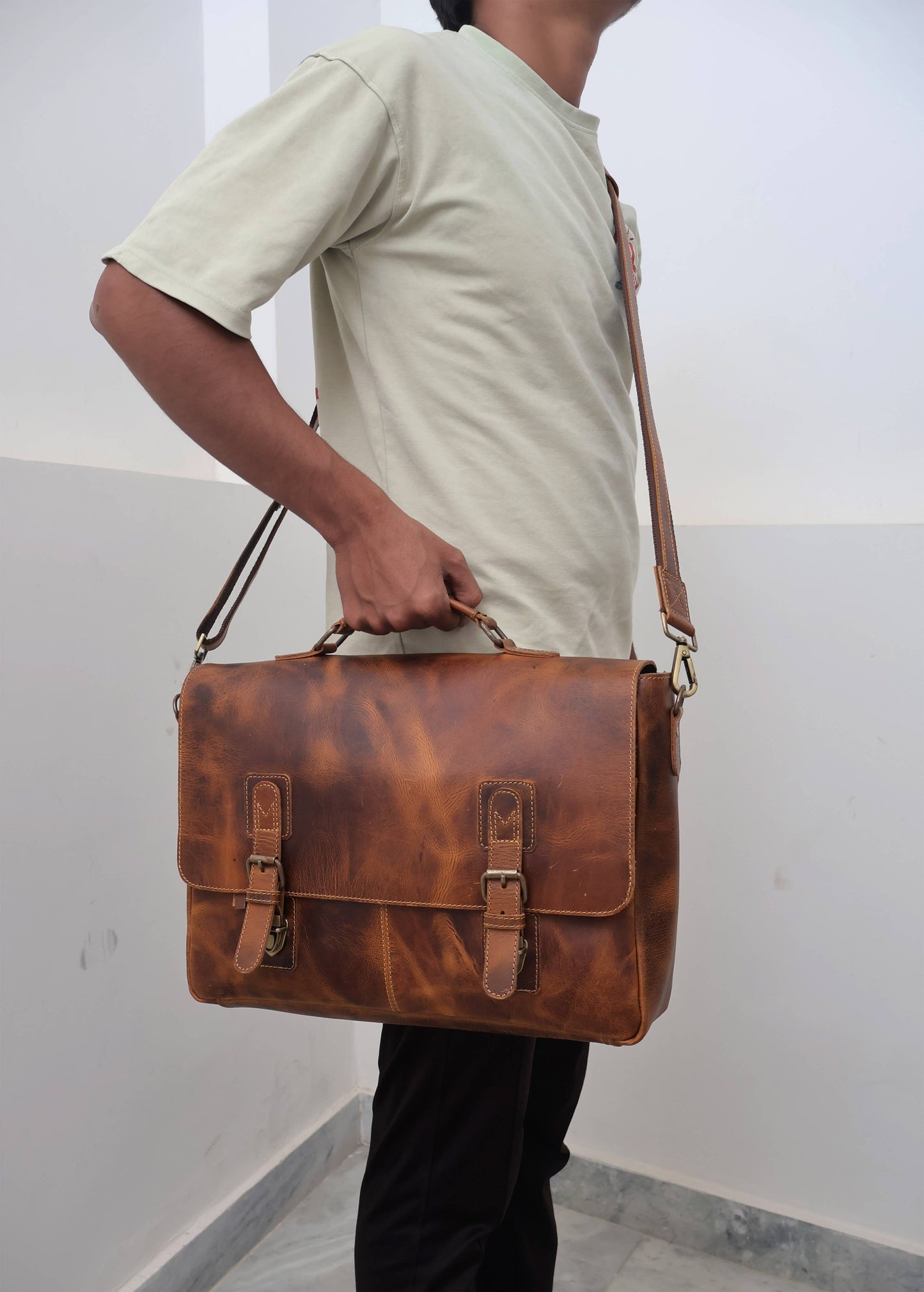 Buffalo Leather Satchel Messenger Bag Vintage Laptop Bag