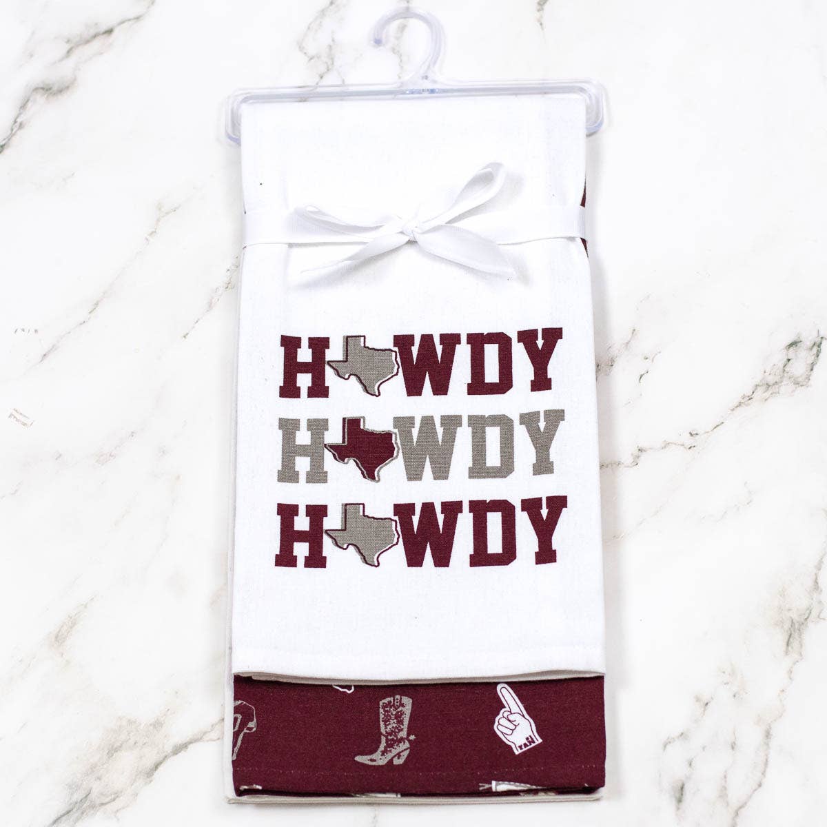 Howdy Hand Towels   White/Maroon/Gray   20x28   Set of 2