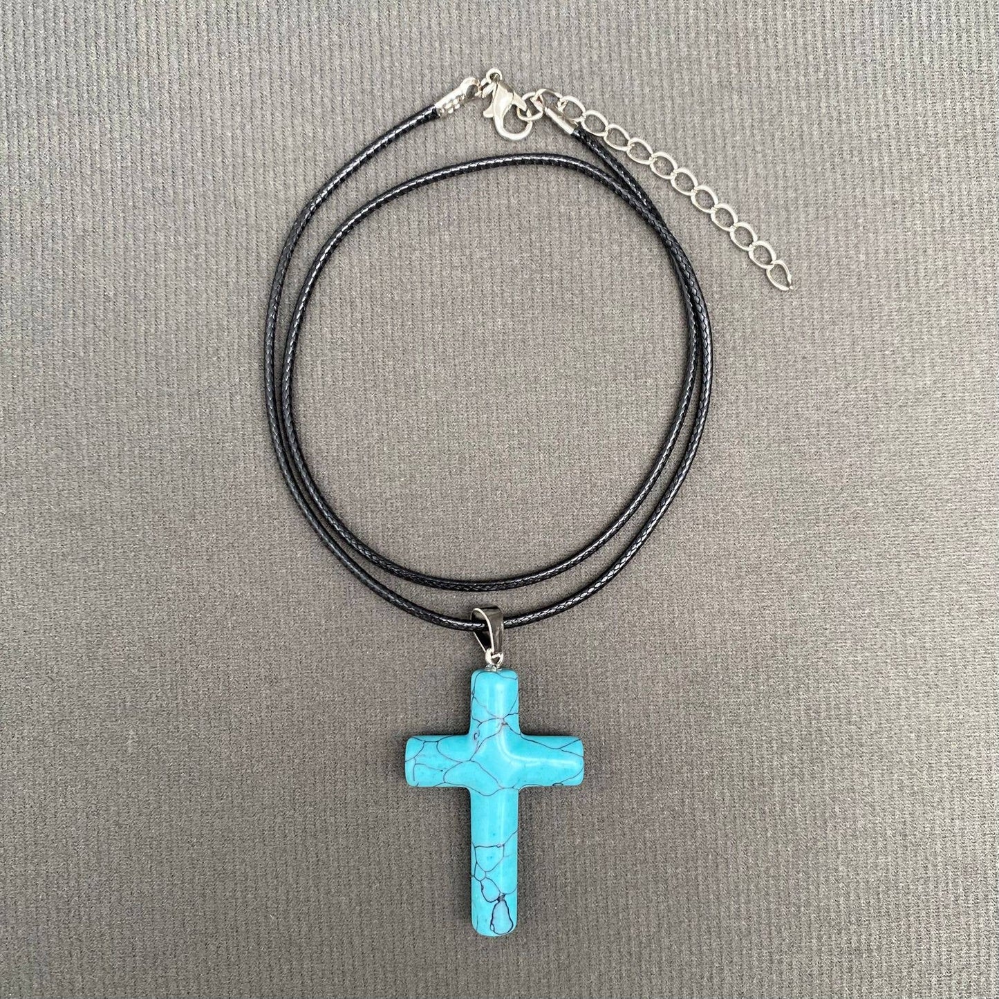 Stone Cross Waxed Cord Pendant