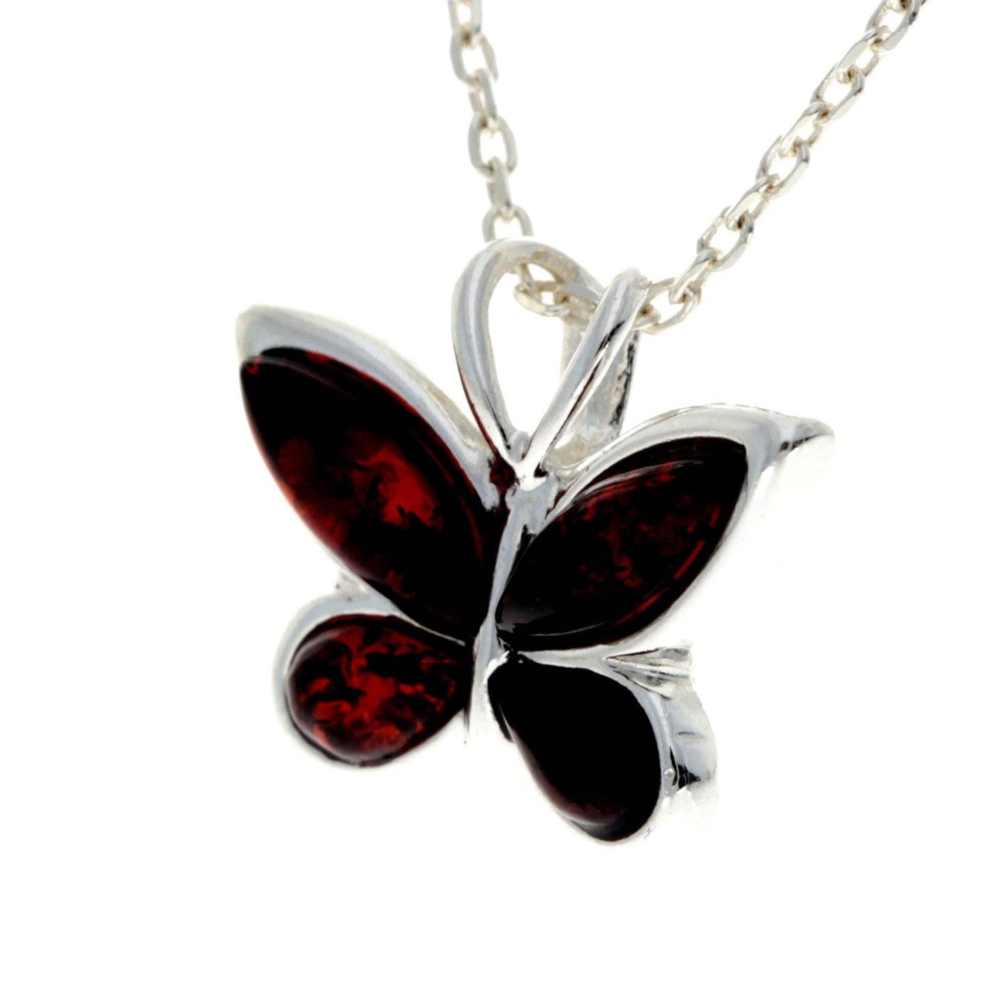 925 Sterling Silver & Baltic Amber Small Butterfly Pendant