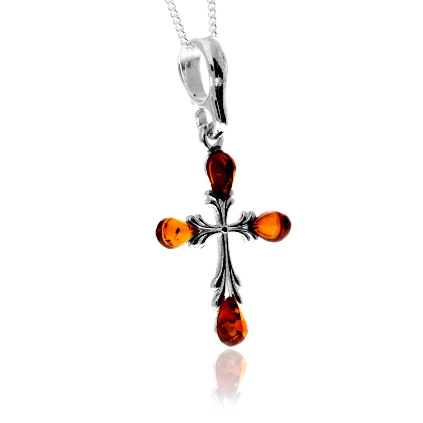 925 Sterling Silver & Genuine Baltic Amber Small Cross Pendant