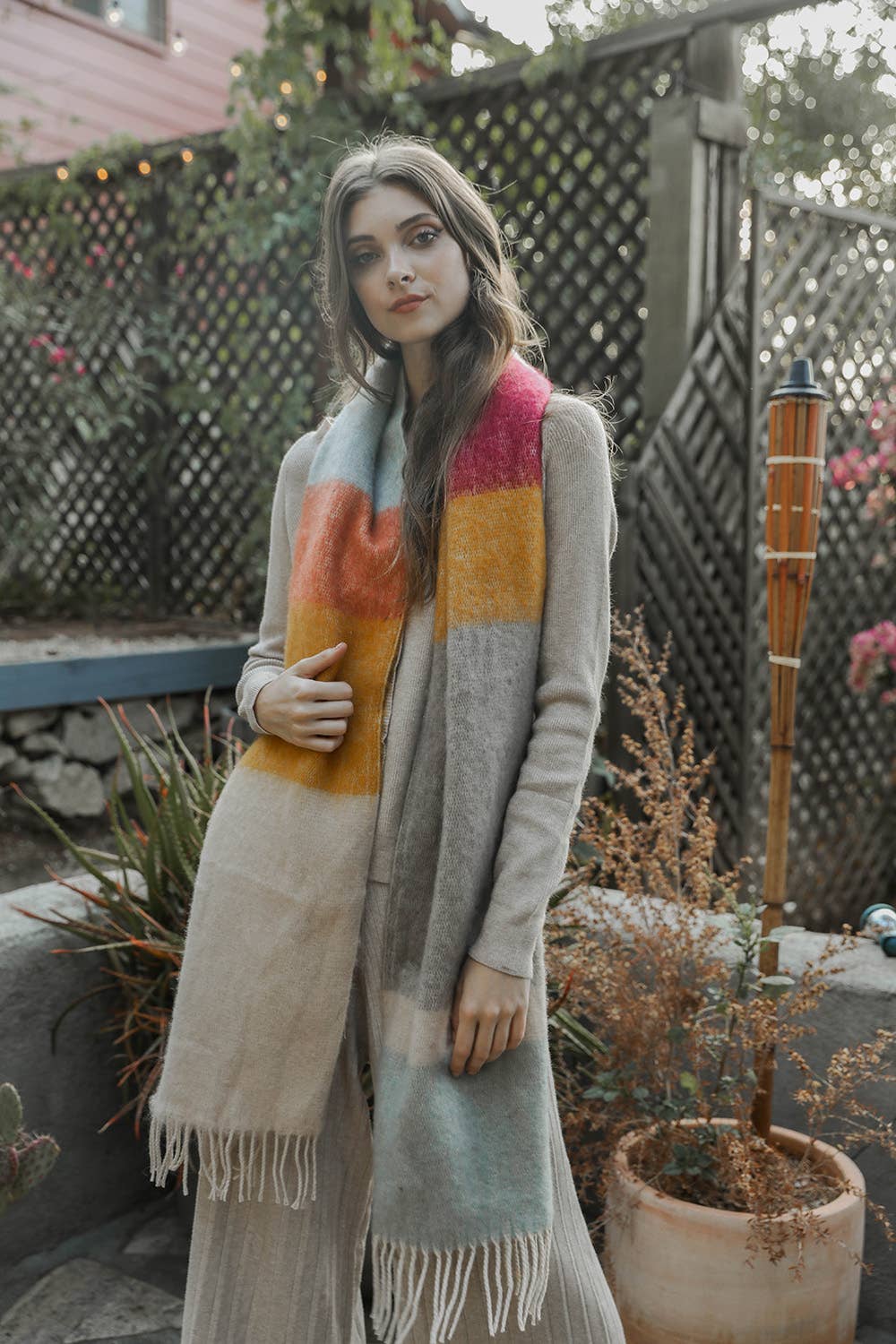 Winter Color Block Faux Mohair Scarf
