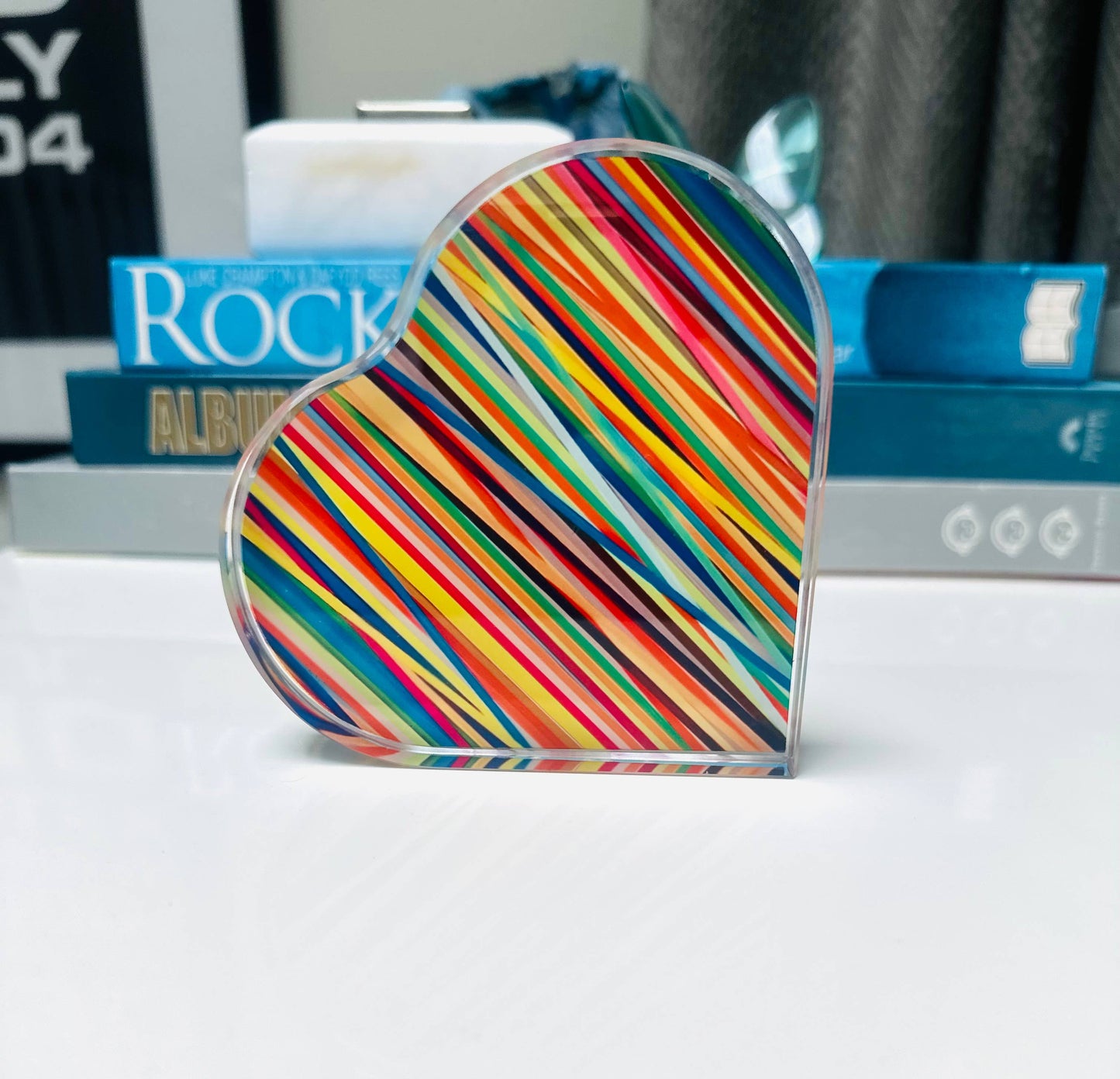 Colorful Abstract Lines Crystal Heart Paperweight Decor 