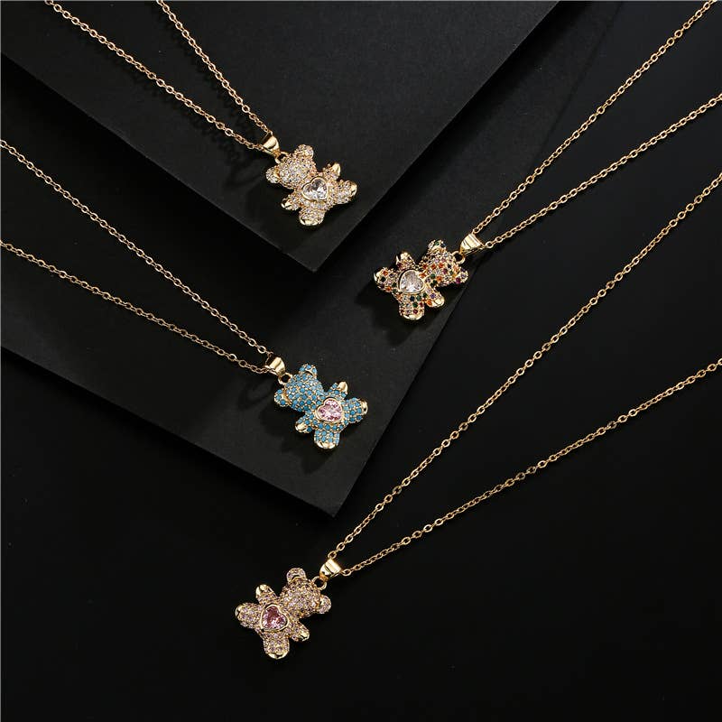 Dainty Crystal Teddy Bear Pendant