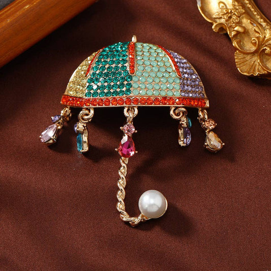 Parasol Rhinestone  Alloy Brooch