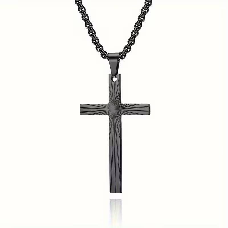 Sunburst Etched Cross Pendant
