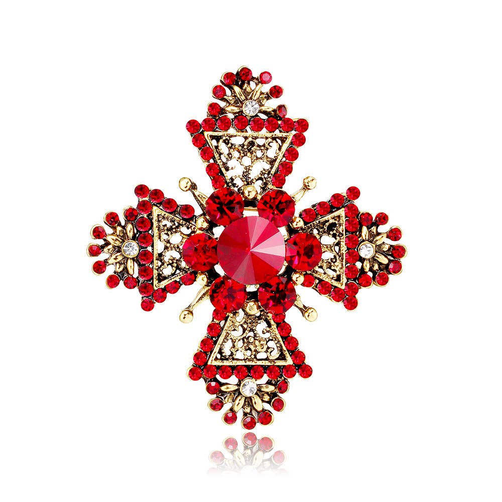 Geometric Rhinestone Cross Vintage Brooch Pin