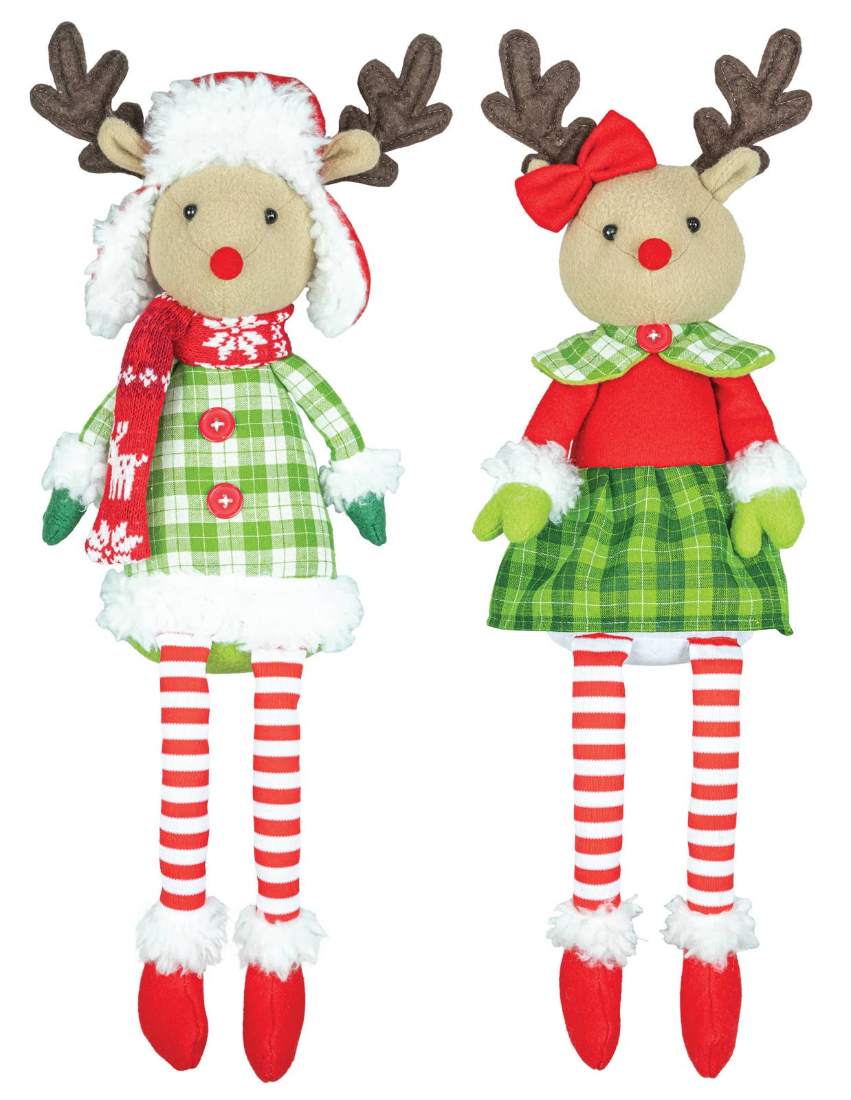 Peppermint Plaid Reindeer with Dangle Leg