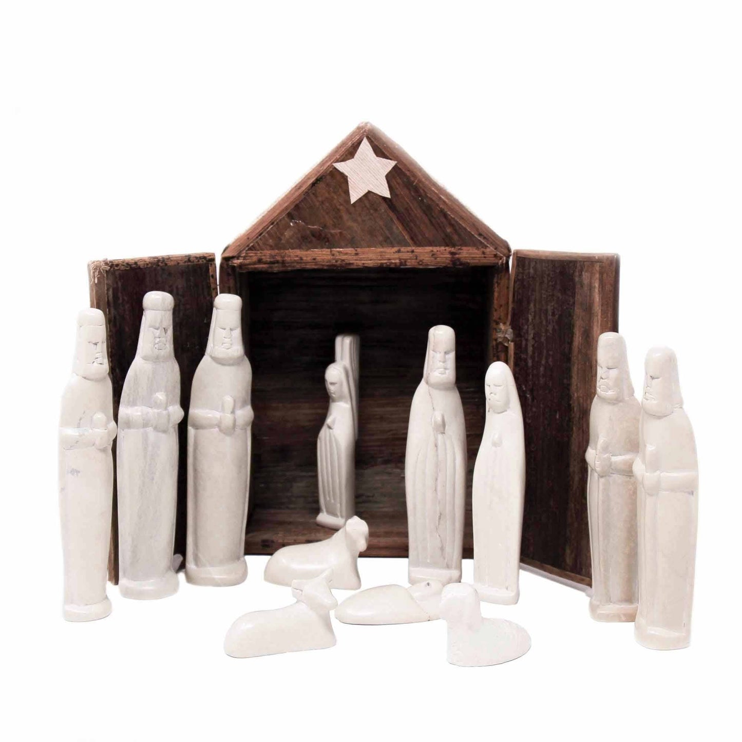 Kenya Soapstone Nativity Set and Banana Fiber Barn, 13