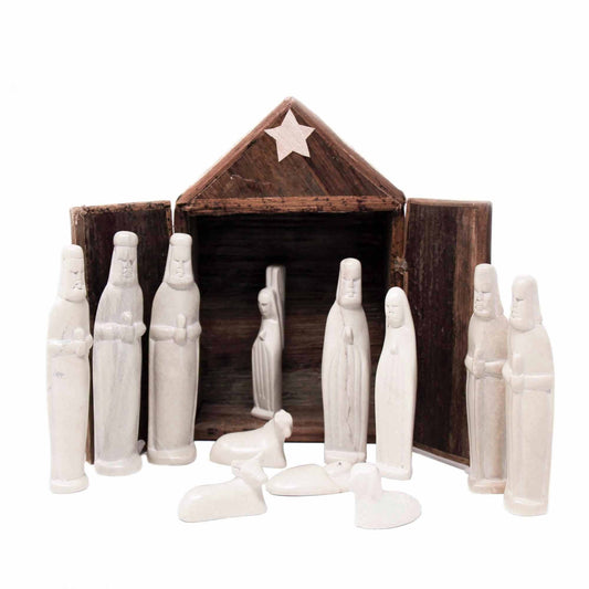 Kenya Soapstone Nativity Set and Banana Fiber Barn, 13