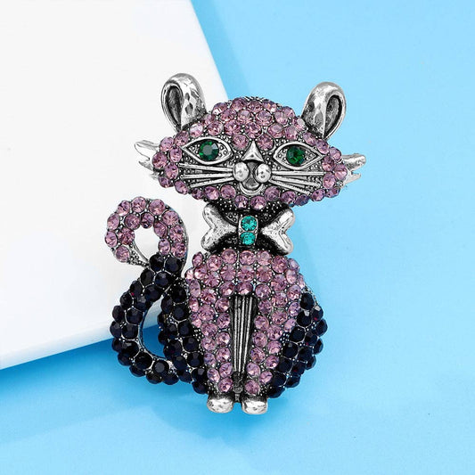 Rhinestone Bowknot Cat Brooch Pin