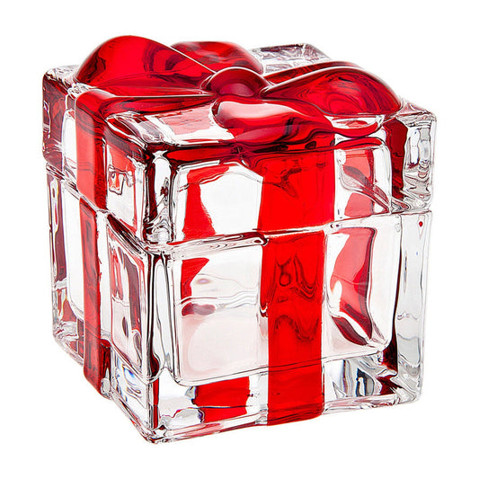 Red Christmas Gift Covered Glass Box - Holiday - Present