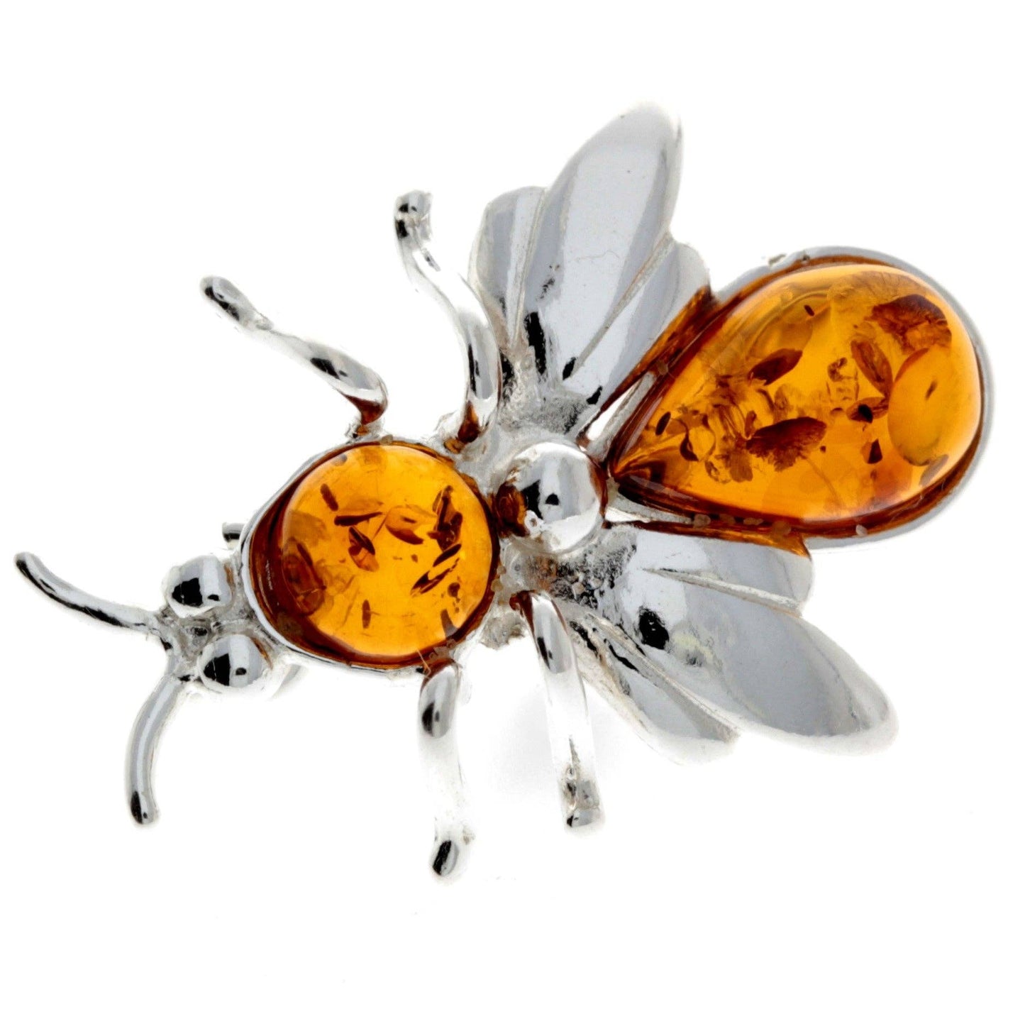 925 Sterling Silver & Baltic Amber Fly Brooch