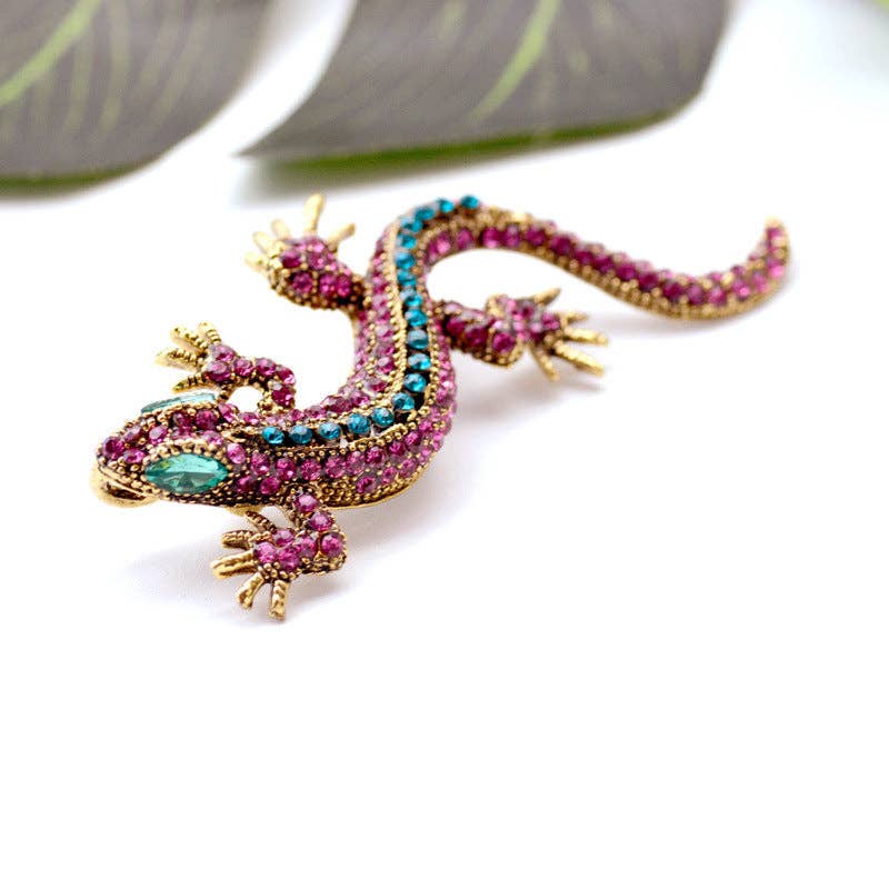 Alloy Rhinestone Lizard Brooch