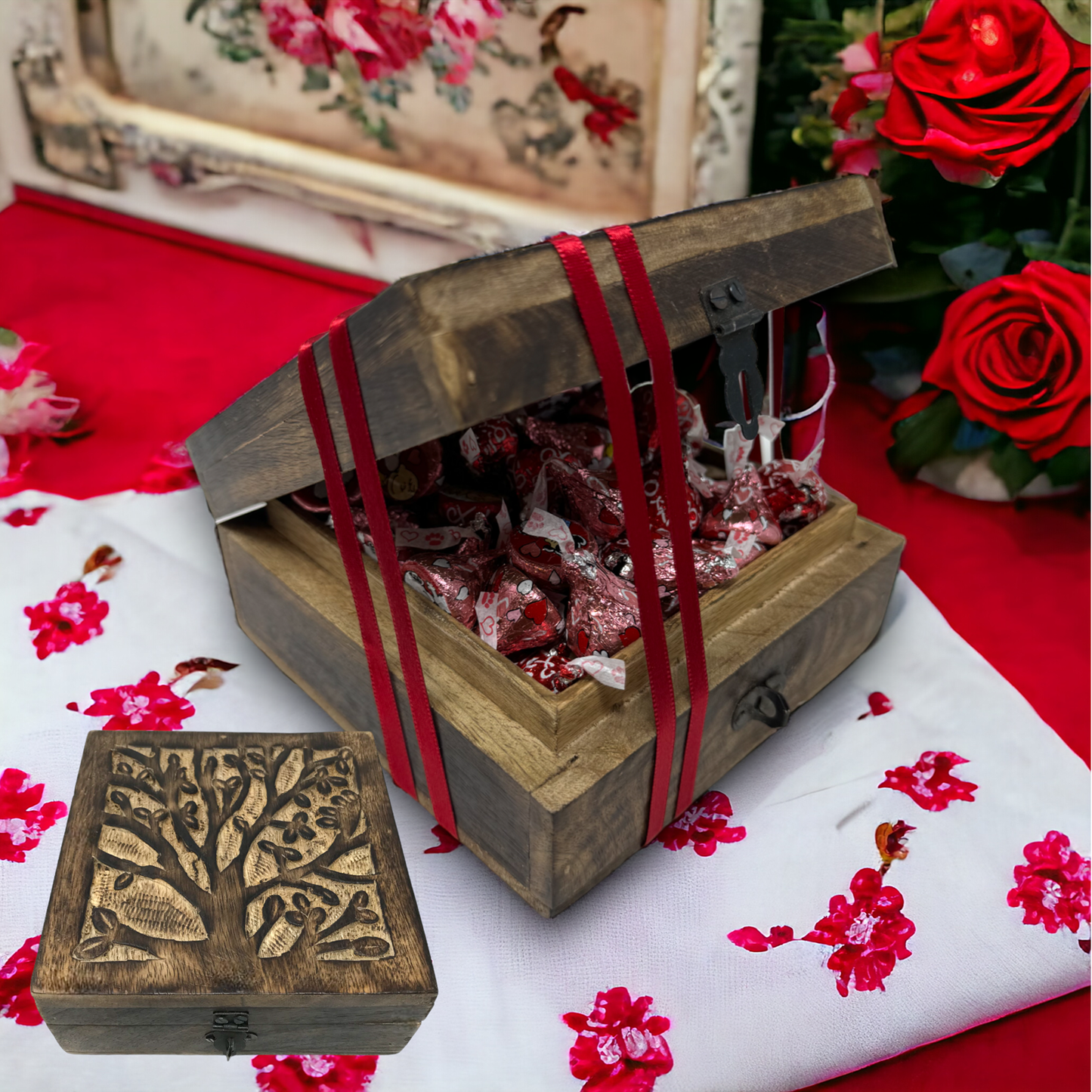 Hand-Carved Wood "Tree of Life" Hinged BOX ONLY Family Gift Clearance