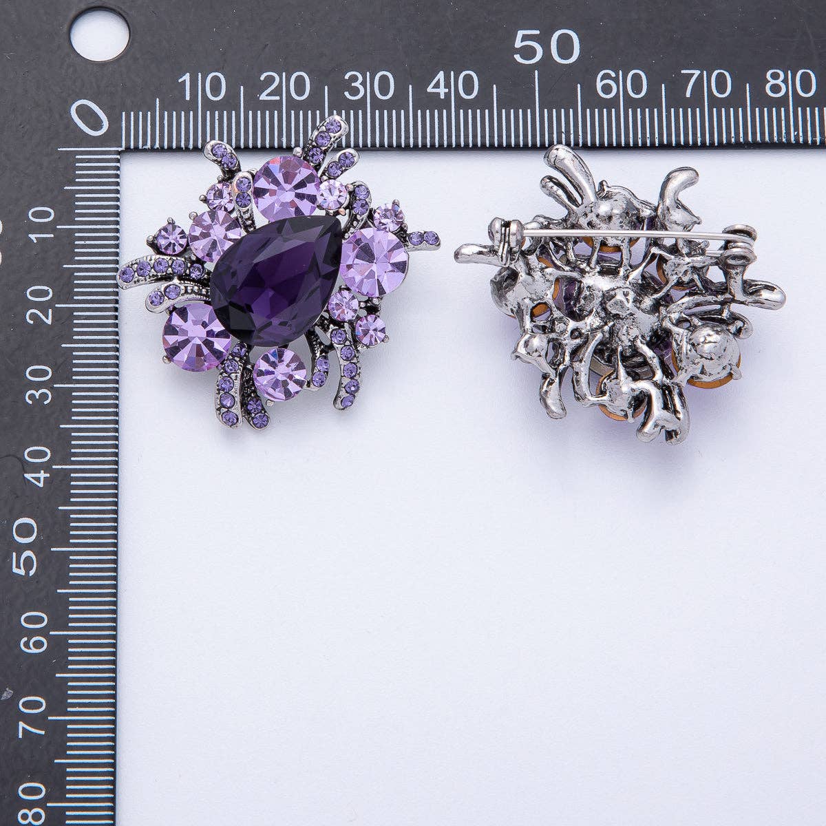 Vintage Antique Silver Brooch Purple Amethyst Crystal Pin