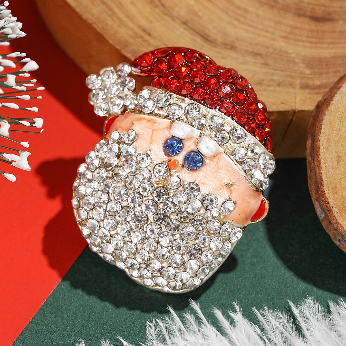 Rhinestone Santa Claus Brooch, Sparkling Christmas Pin