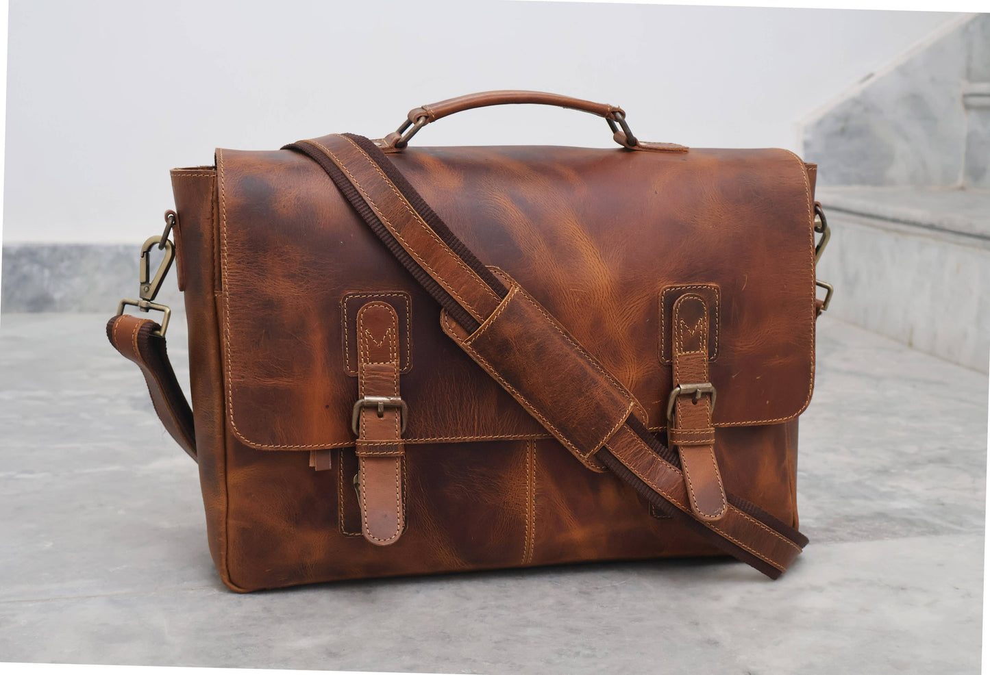 Buffalo Leather Satchel Messenger Bag Vintage Laptop Bag