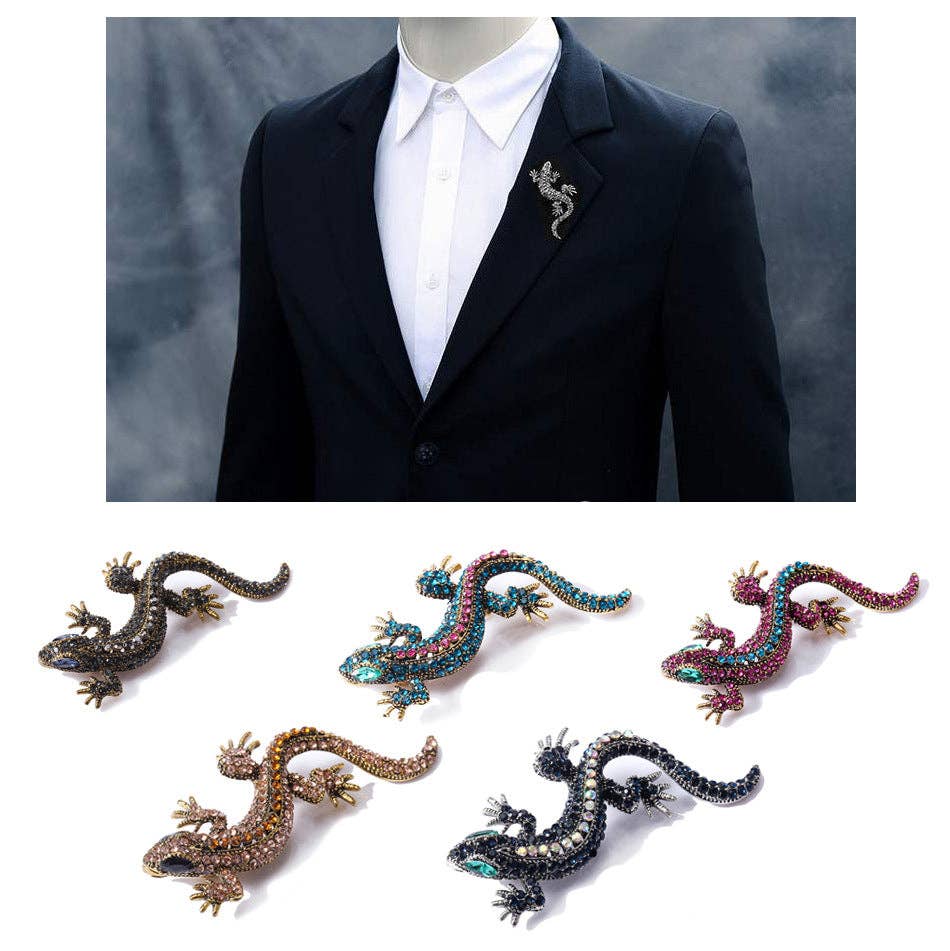 Alloy Rhinestone Lizard Brooch