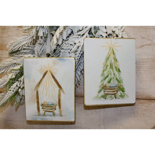 5x6 Manger & Tree Metal Ornament